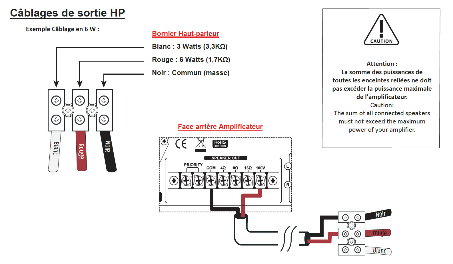 Cablage 100 volts haut parleurs